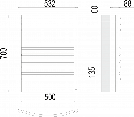 Классик П9 500х700 электро (sensor quick touch)  Полотенцесушитель TERMINUS Красногорск - фото 3