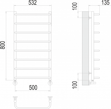 Стандарт П8 500х800  Полотенцесушитель  TERMINUS Красногорск - фото 3