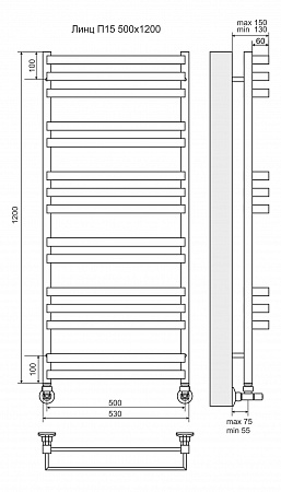 Линц П15 500х1200 Полотенцесушитель  TERMINUS Красногорск - фото 3
